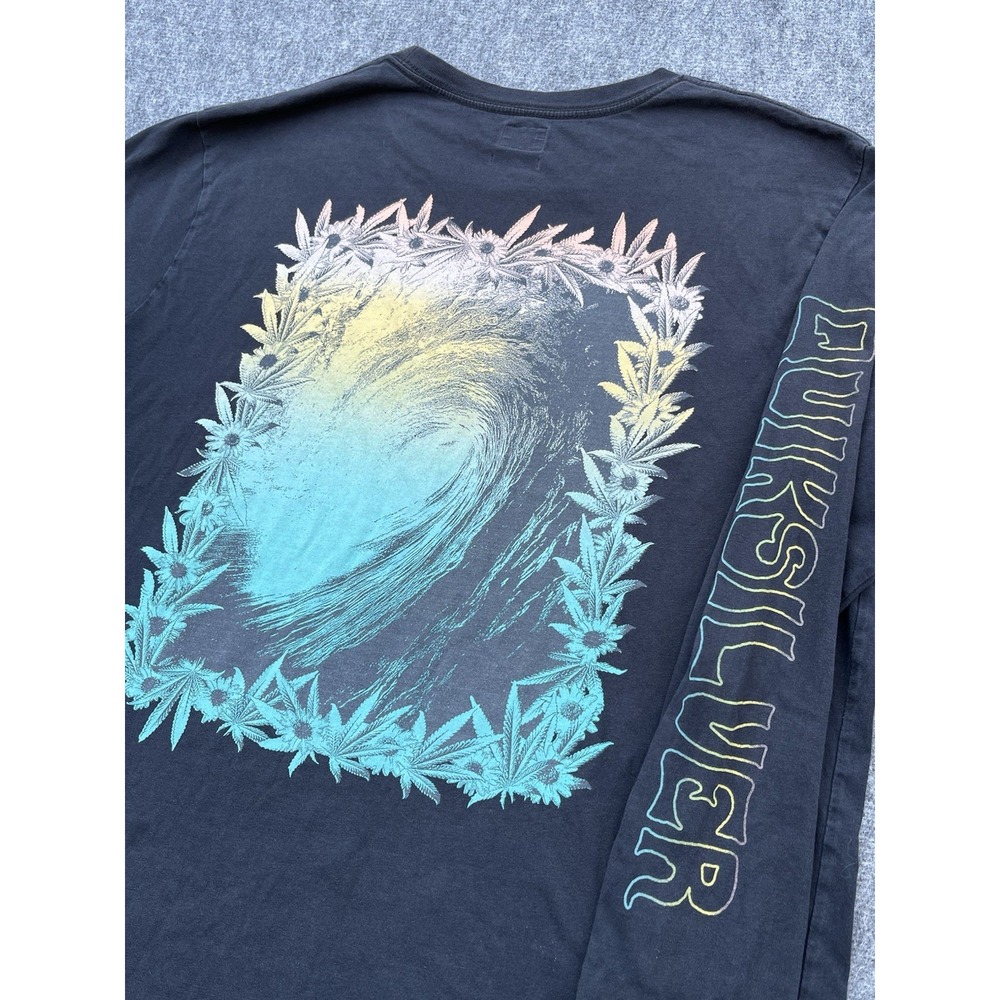 VTG Quiksilver Shirt Mens XL Long Sleeve Spellout Wave And Weed Leaves Grail